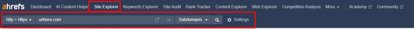 A snapshot of Ahrefs with the Site Explorer tool highlighted