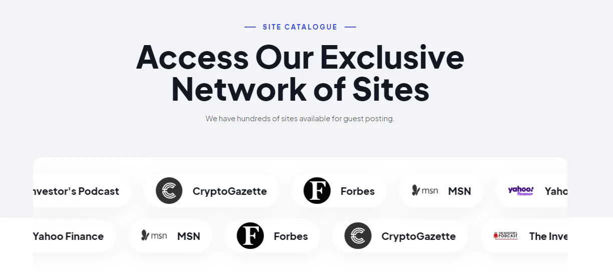 A snapshot of our network of sites where we can build links for cryptocurrency websites