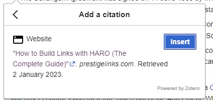Add a citation window on Wikipedia
