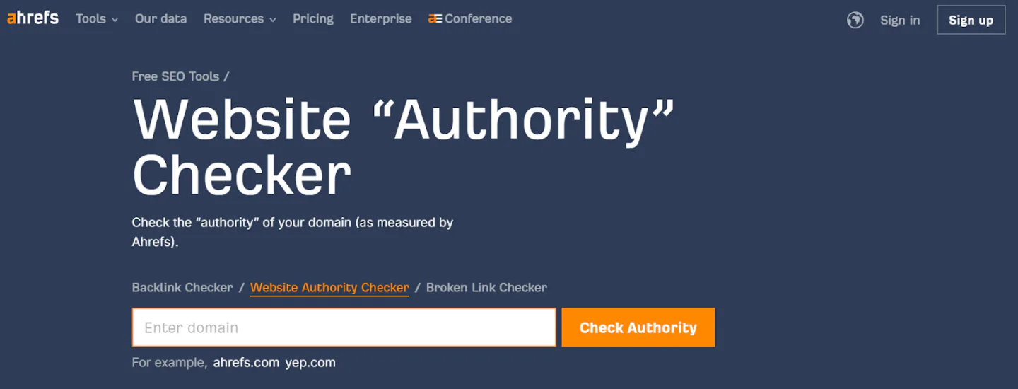 Ahrefs Website Authority Checker tool