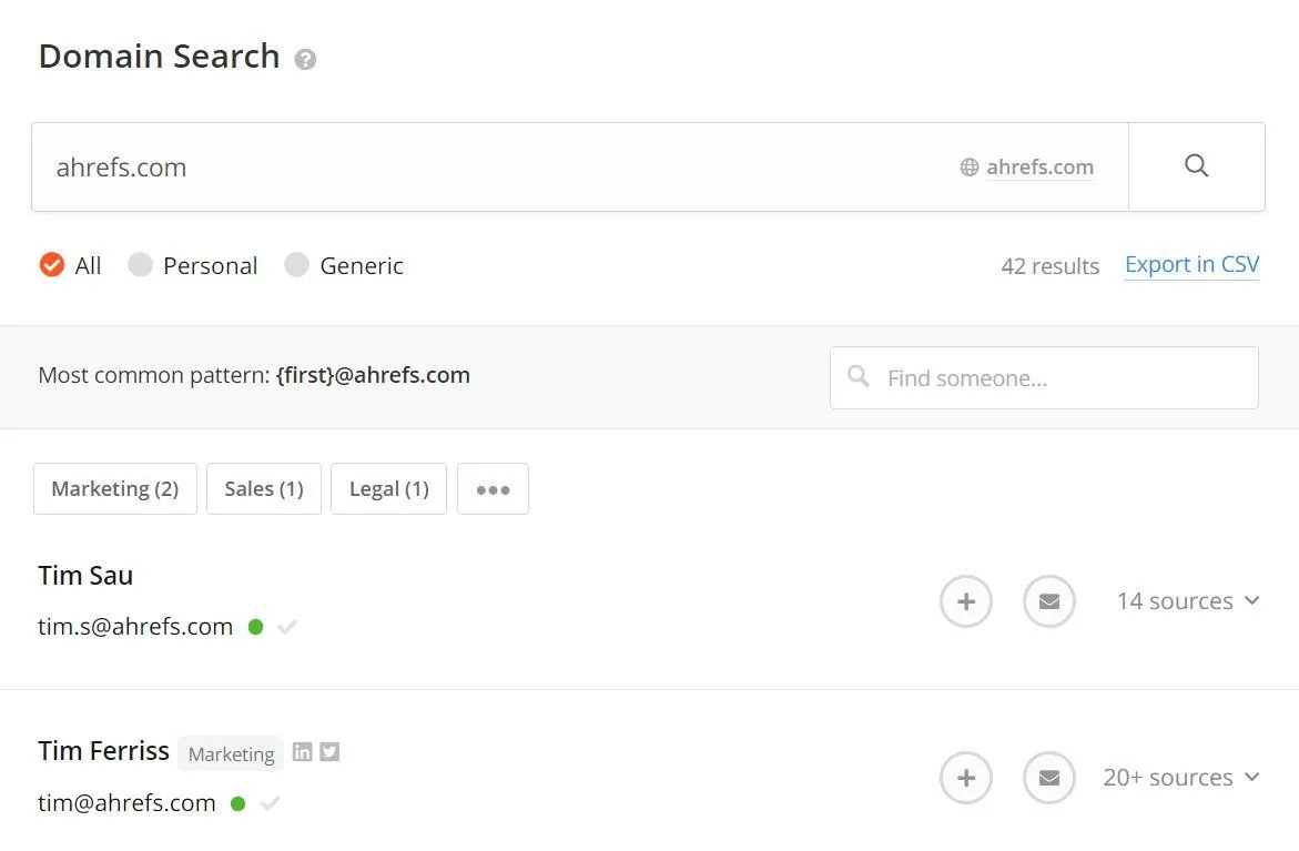 Email Hunter results