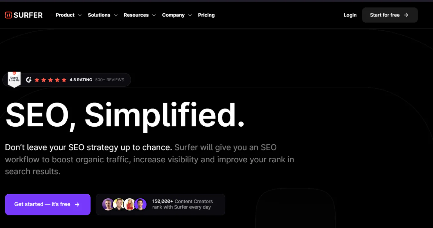 SurferSEO home page
